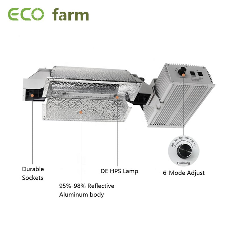 ECO Farm 1000W HPS Kit de Luz  de Cultivo Regulable de Doble Casquillo Accesorio Hidropónico Reflectante al 97%